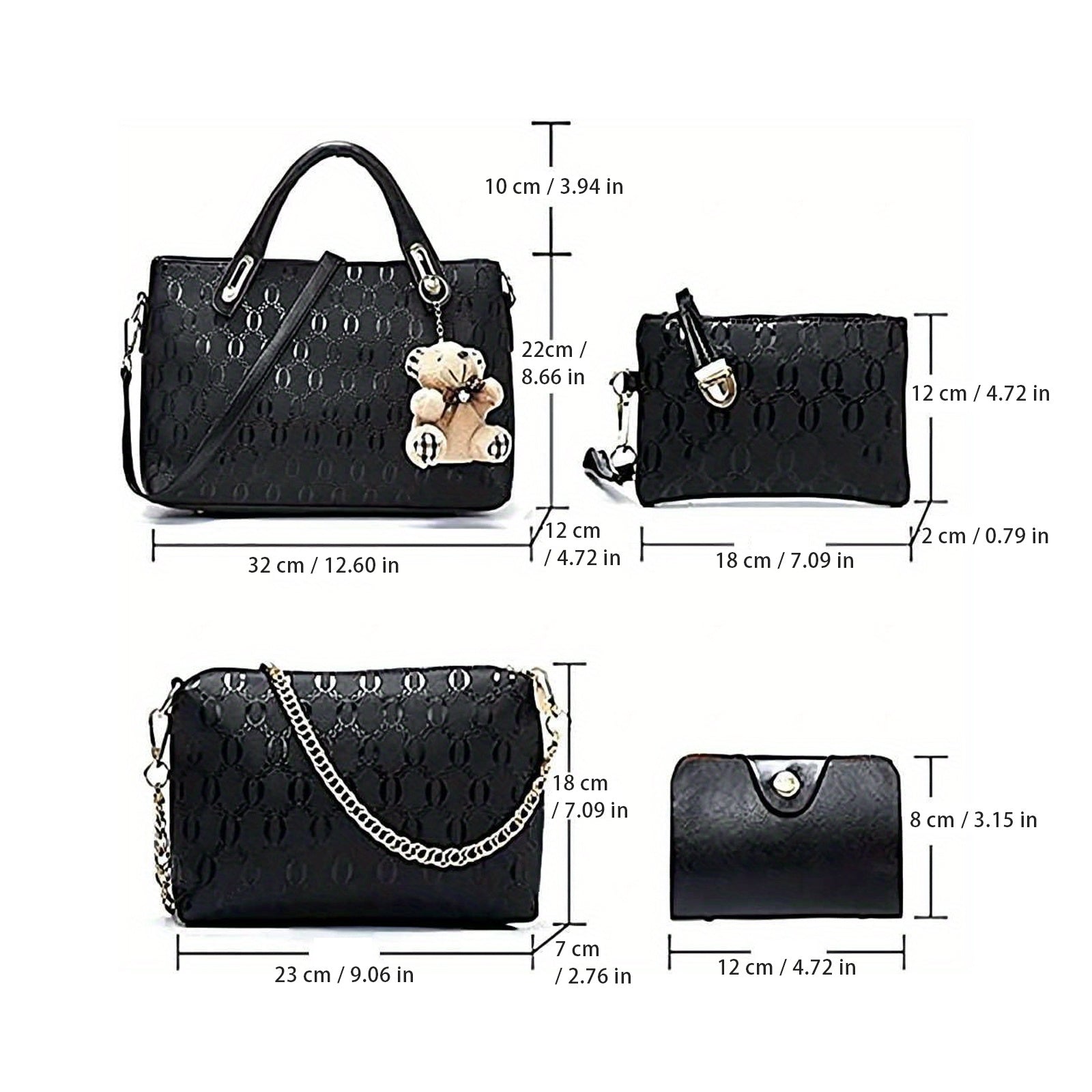 Women 4Pcs Top Handle Satchel Hobo PU Leather Handbag Set Large Tote Purse  Shoulder Bag  Card Holder