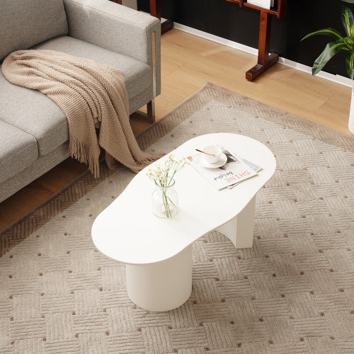 White Wooden Painted Coffee Table Abstract Cloud Shaped,Irregular White Coffee Table, Tea Table End Table, Modern Coffee Table, For Living Room Furniture, Easy Assembly