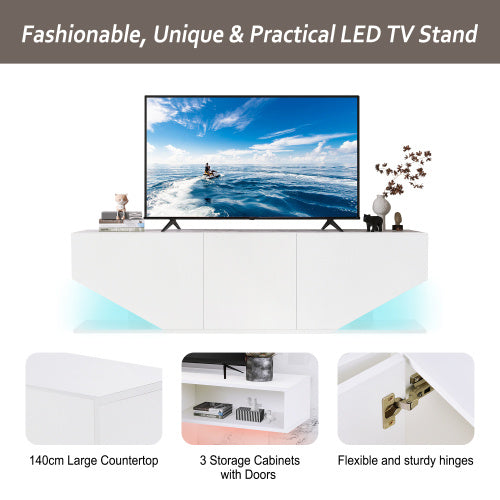 Entertainment Center LED TV Stand TV Cabinet With LED Lights, 3 Storage Cabinet And 2 Open Shelves High Gloss Entertainment Center Media Console Table Storage Desk For For 65 Inch TV