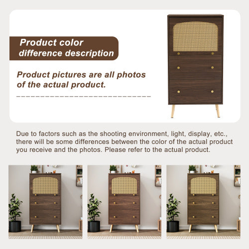 Breathable Rattan Storage Sideboard, 2 Drawer 1 Upward Flip Door Storage Bookcase Cabinet,Particleboard Freestanding Display Organiser Cupboard For Bedroom, Kitchen &Living Room, L 60 XW 40 XH 113 Cm