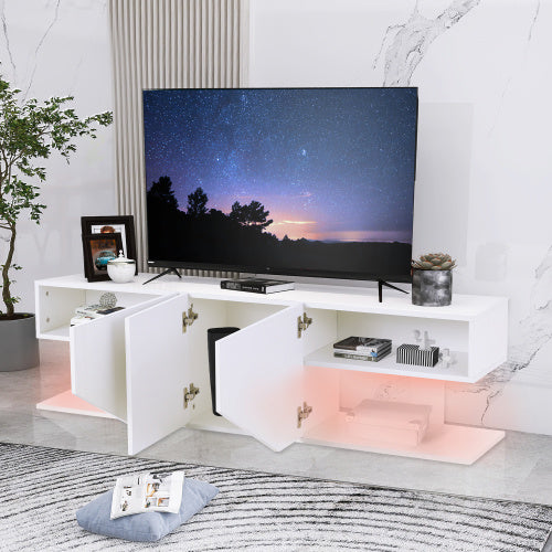 Entertainment Center LED TV Stand TV Cabinet With LED Lights, 3 Storage Cabinet And 2 Open Shelves High Gloss Entertainment Center Media Console Table Storage Desk For For 65 Inch TV