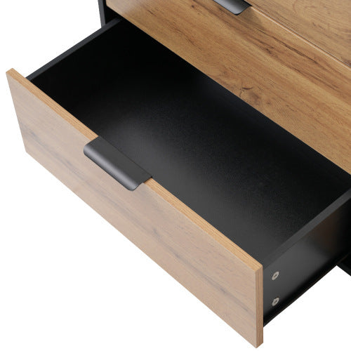 Sideboard Cabinet Dresser With 6 Drawers And 2 Open Shelves ,Amber Glass Chest Of Drawers, Anti-tip,Dressing Table For Living Room, Bedroom, And Children's Room, 120 X 40 X 80 Cm, Oak