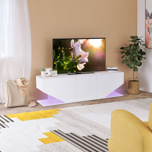 Entertainment Center LED TV Stand TV Cabinet With LED Lights, 3 Storage Cabinet And 2 Open Shelves High Gloss Entertainment Center Media Console Table Storage Desk For For 65 Inch TV