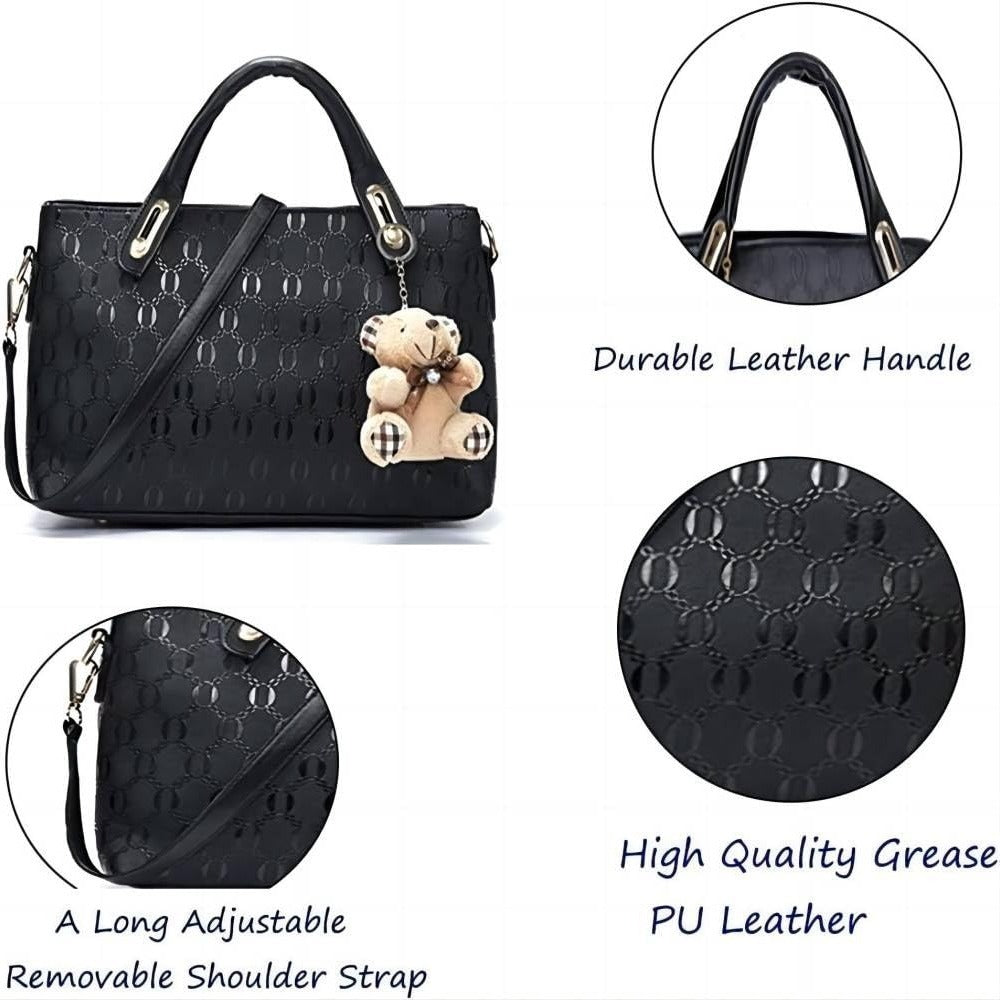 Women 4Pcs Top Handle Satchel Hobo PU Leather Handbag Set Large Tote Purse  Shoulder Bag  Card Holder