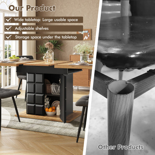 Telescopic Dining Table 110-140x80cm, Foldable Kitchen Table For 4-6 People, Extendable Dining Table, Space-saving Kitchen Table, For Kitchen And Living Room, Table With A Checked Pattern