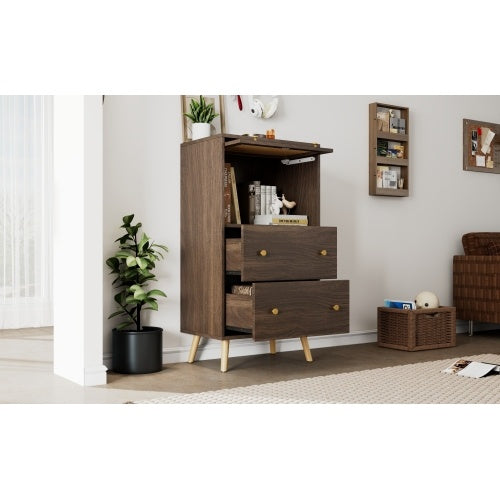 Breathable Rattan Storage Sideboard, 2 Drawer 1 Upward Flip Door Storage Bookcase Cabinet,Particleboard Freestanding Display Organiser Cupboard For Bedroom, Kitchen &Living Room, L 60 XW 40 XH 113 Cm