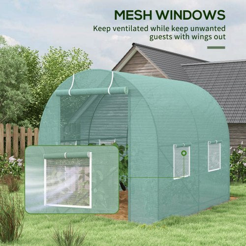 Outsunny 2.45 X 2m Polytunnel Greenhouse, Walk-in Greenhouse With Large Roll-Up Door  Windows, Plastic Cover, Steel Frame, Easy Access  Ventilation, Green