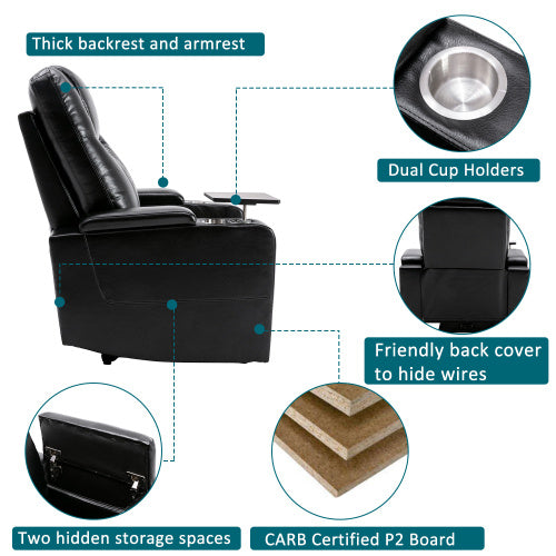 Electric Recliner Chair With USB Charge Port, 360 Swivel Tray Table, Hand In-Arm Storage, Cup Holders, Ambient Lighting - Ambient Lighting Gaming Recliner Chair Home Theat