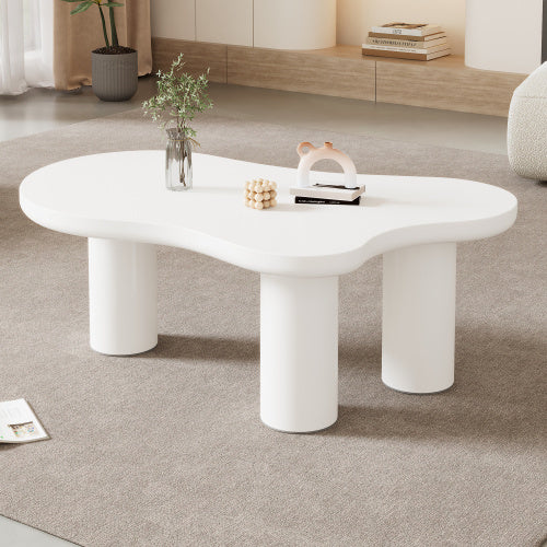 Irregular White Painted Coffee Table, Cloud Shaped Coffee Table Tea Table End Table, Modern Coffee Table With 3 Legs, For Living Room Furniture, 107x66x40.5 Cm