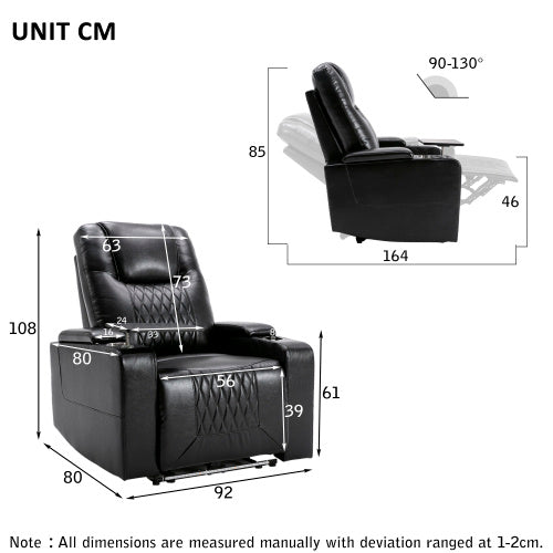 Electric Recliner Chair With USB Charge Port, 360 Swivel Tray Table, Hand In-Arm Storage, Cup Holders, Ambient Lighting - Ambient Lighting Gaming Recliner Chair Home Theat