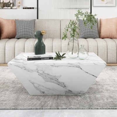 Marbling Veneer  PVC Coffee Table For Living Room Tea Table Large Side Table With 2 Cabinet White Square Nesting Table Side Table Wooden Centre Table Console Sofa Table With Storage 70x70x36cm