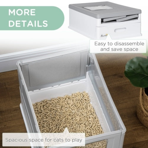 PawHut Hooded Cat Litter Box, Portable Pet Toilet, With Scoop, Front Entry - Grey