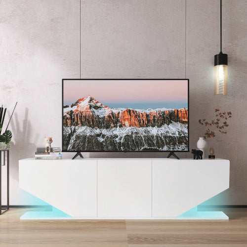 Entertainment Center LED TV Stand TV Cabinet With LED Lights, 3 Storage Cabinet And 2 Open Shelves High Gloss Entertainment Center Media Console Table Storage Desk For For 65 Inch TV