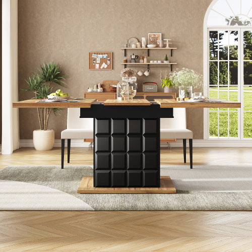 Telescopic Dining Table 110-140x80cm, Foldable Kitchen Table For 4-6 People, Extendable Dining Table, Space-saving Kitchen Table, For Kitchen And Living Room, Table With A Checked Pattern