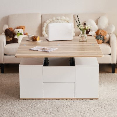 Grey Coffee Table With Storage, Lift Up Coffee Table For Living Room, Coffee Table With 2 Drawers Lift-Top Sofa End Tea Tables For Living Room Furniture
