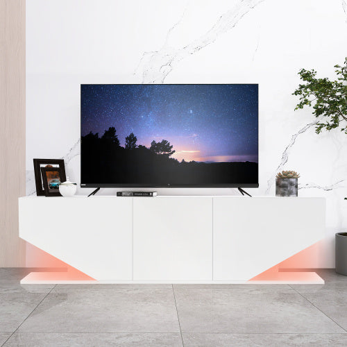 Entertainment Center LED TV Stand TV Cabinet With LED Lights, 3 Storage Cabinet And 2 Open Shelves High Gloss Entertainment Center Media Console Table Storage Desk For For 65 Inch TV