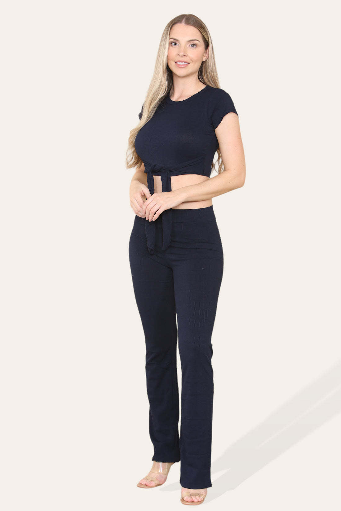 Ribbed High Neck Zipper Collar Jumpsuit Front Unitard Set