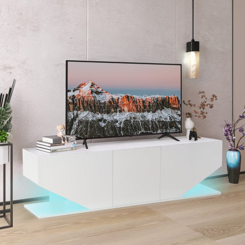 Entertainment Center LED TV Stand TV Cabinet With LED Lights, 3 Storage Cabinet And 2 Open Shelves High Gloss Entertainment Center Media Console Table Storage Desk For For 65 Inch TV