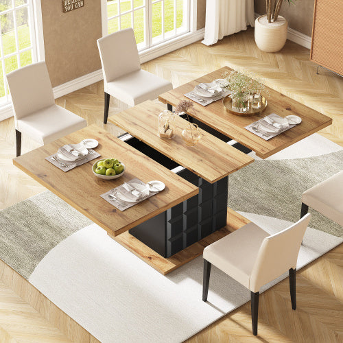 Telescopic Dining Table 110-140x80cm, Foldable Kitchen Table For 4-6 People, Extendable Dining Table, Space-saving Kitchen Table, For Kitchen And Living Room, Table With A Checked Pattern