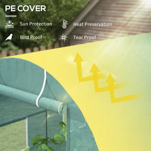 Outsunny 2.45 X 2m Polytunnel Greenhouse, Walk-in Greenhouse With Large Roll-Up Door  Windows, Plastic Cover, Steel Frame, Easy Access  Ventilation, Green