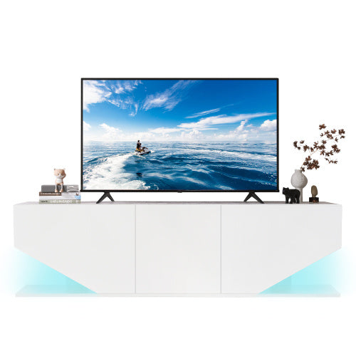 Entertainment Center LED TV Stand TV Cabinet With LED Lights, 3 Storage Cabinet And 2 Open Shelves High Gloss Entertainment Center Media Console Table Storage Desk For For 65 Inch TV