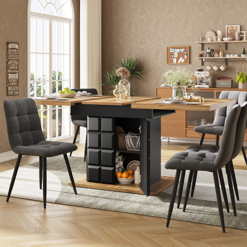 Telescopic Dining Table 110-140x80cm, Foldable Kitchen Table For 4-6 People, Extendable Dining Table, Space-saving Kitchen Table, For Kitchen And Living Room, Table With A Checked Pattern
