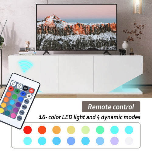 Entertainment Center LED TV Stand TV Cabinet With LED Lights, 3 Storage Cabinet And 2 Open Shelves High Gloss Entertainment Center Media Console Table Storage Desk For For 65 Inch TV