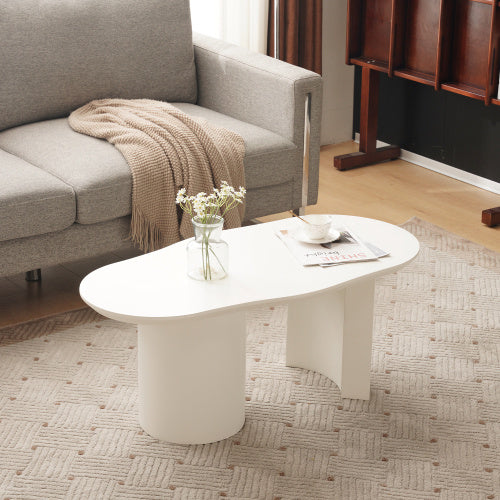 White Wooden Painted Coffee Table Abstract Cloud Shaped,Irregular White Coffee Table, Tea Table End Table, Modern Coffee Table, For Living Room Furniture, Easy Assembly