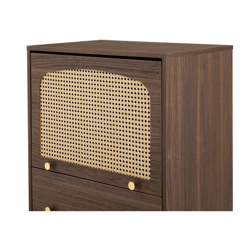 Breathable Rattan Storage Sideboard, 2 Drawer 1 Upward Flip Door Storage Bookcase Cabinet,Particleboard Freestanding Display Organiser Cupboard For Bedroom, Kitchen &Living Room, L 60 XW 40 XH 113 Cm