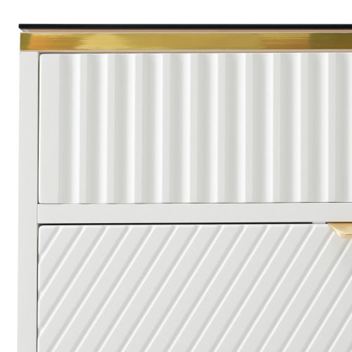 Sideboard Cabinet Dresser With 6 Drawers,Amber Glass Chest Of Drawers, Compartmentalised Storage,Anti-tip,Dressing Table For Living Room, Hallway, Bedroom, And Children's Room, 120 X 40 X 76 Cm, White