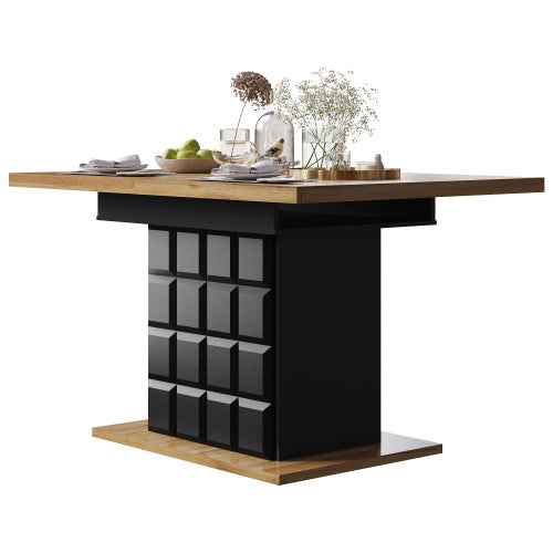 Telescopic Dining Table 110-140x80cm, Foldable Kitchen Table For 4-6 People, Extendable Dining Table, Space-saving Kitchen Table, For Kitchen And Living Room, Table With A Checked Pattern